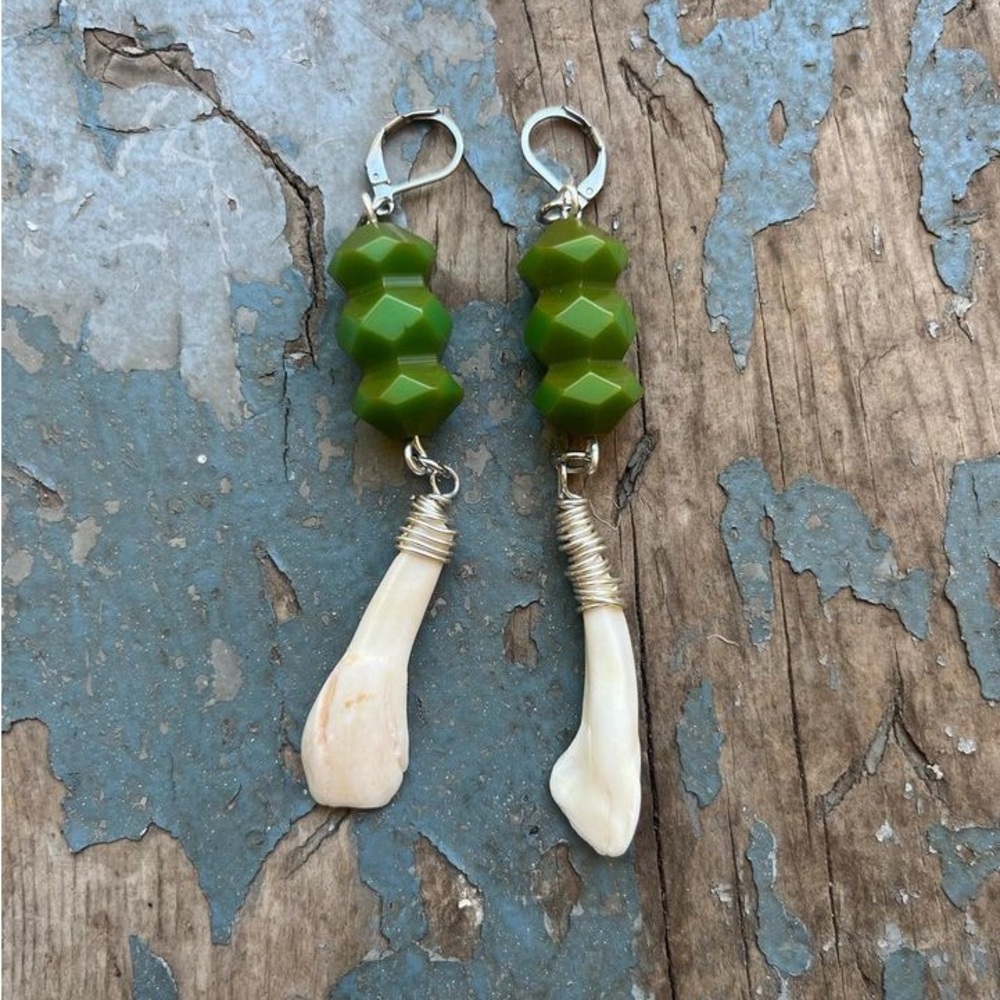 Buffalo Teeth Green Earrings